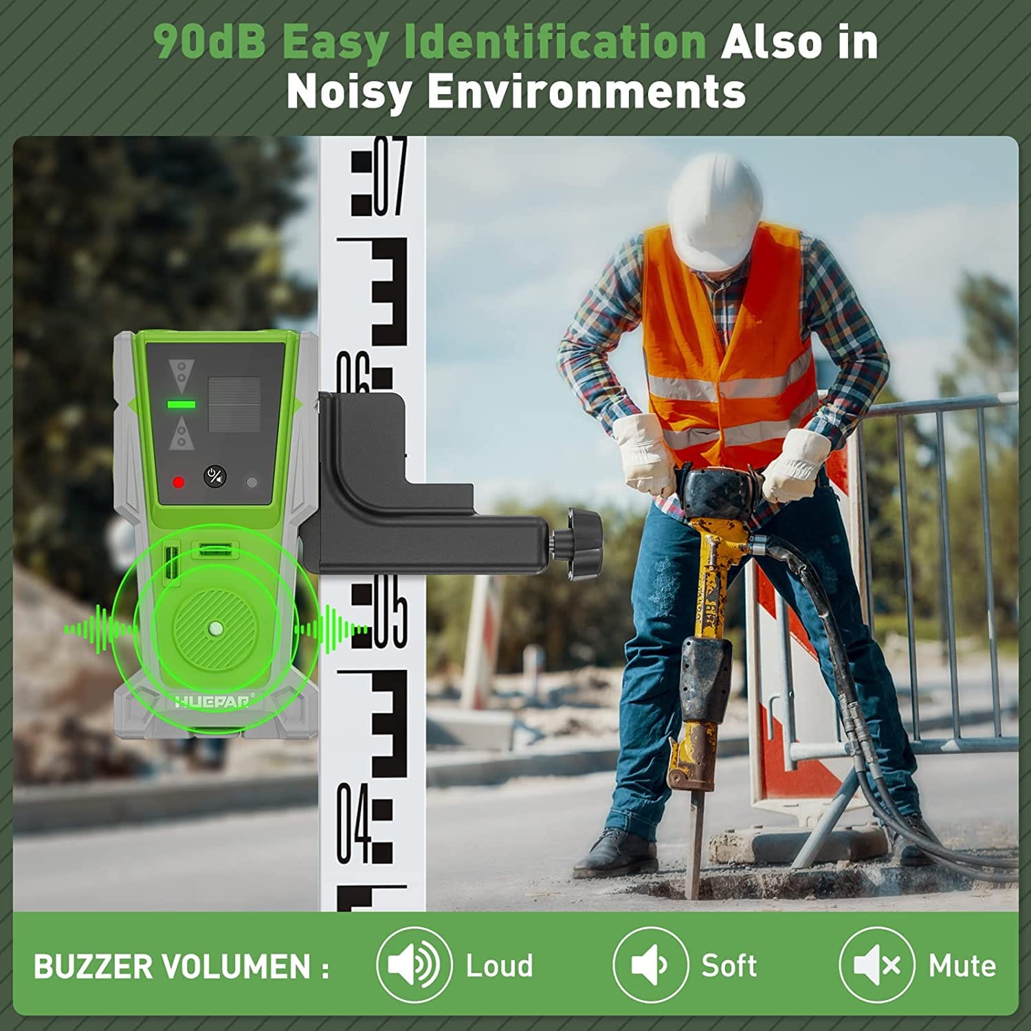 Huepar LR-8RG Laser Receiver | Digital Detector for Red & Green Pulse Lasers (60m/200ft)