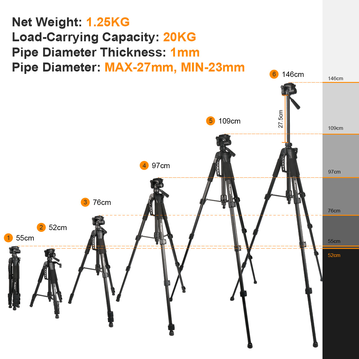 Huepar TPD14 Adjustable Tripod - 143cm Max Height