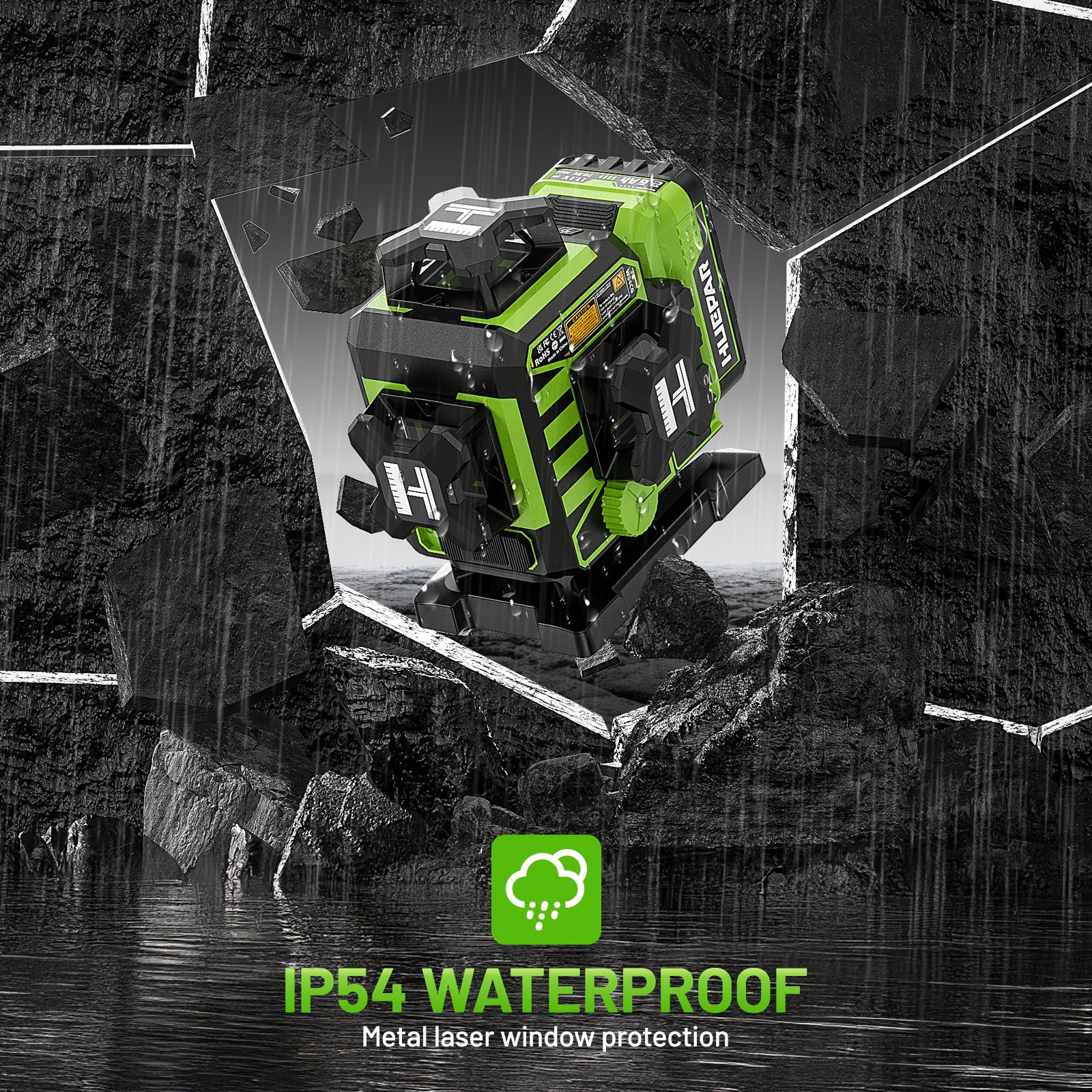 Huepar 4x360 4D Green Laser Level | 16-Line Self-Leveling with Motorized Base & Remote