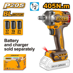 Ingco Impact Wrench 405Nm (Tool Only) 1/2" Drive 20V CIWLI20451