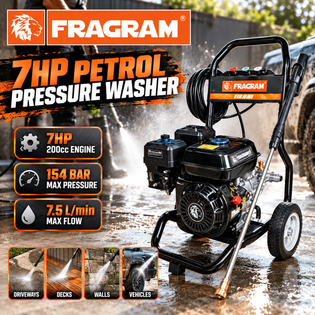 Fragram 7HP Petrol Pressure Washer 154 Bar