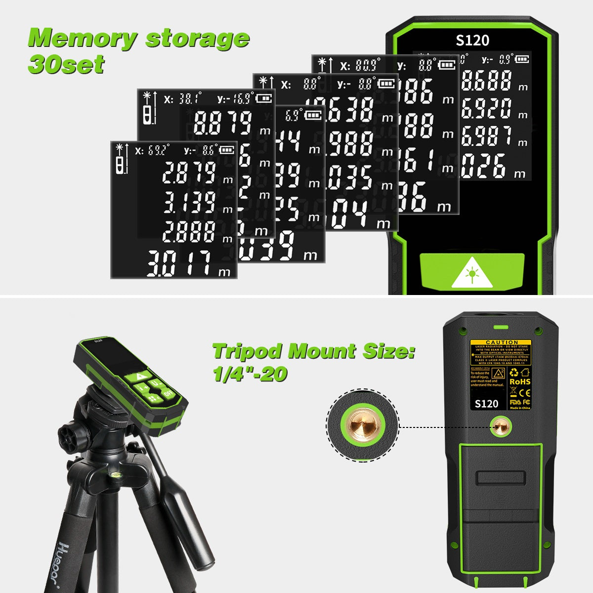 Huepar S120A Laser Distance Measure (120m) | Digital Tape with Angle Sensor & Backlit LCD