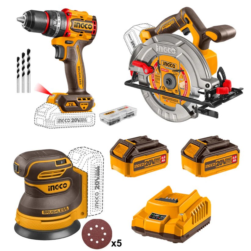 Ingco Cordless 3-Piece Drill / Sander / Circular Saw Combo Kit |COSLI250181