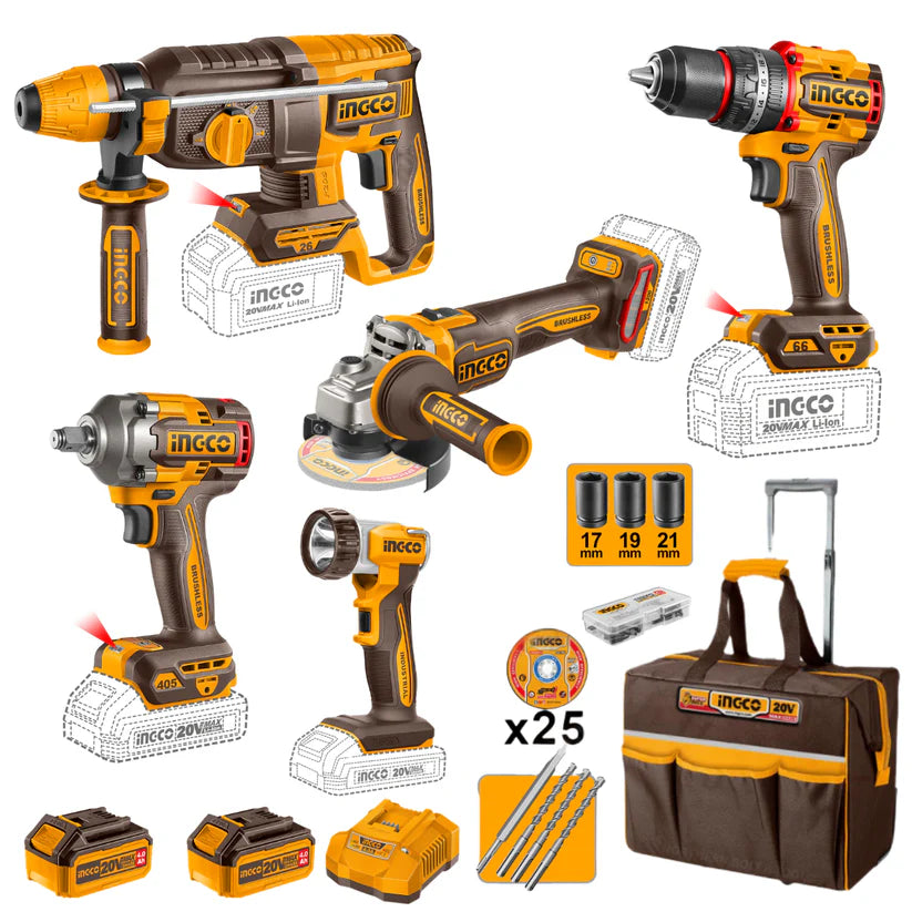 INGCO 5-Piece 20V Cordless Combo Kit | Drill + Impact + Saw + Blower | CKLI20595 | South Africa