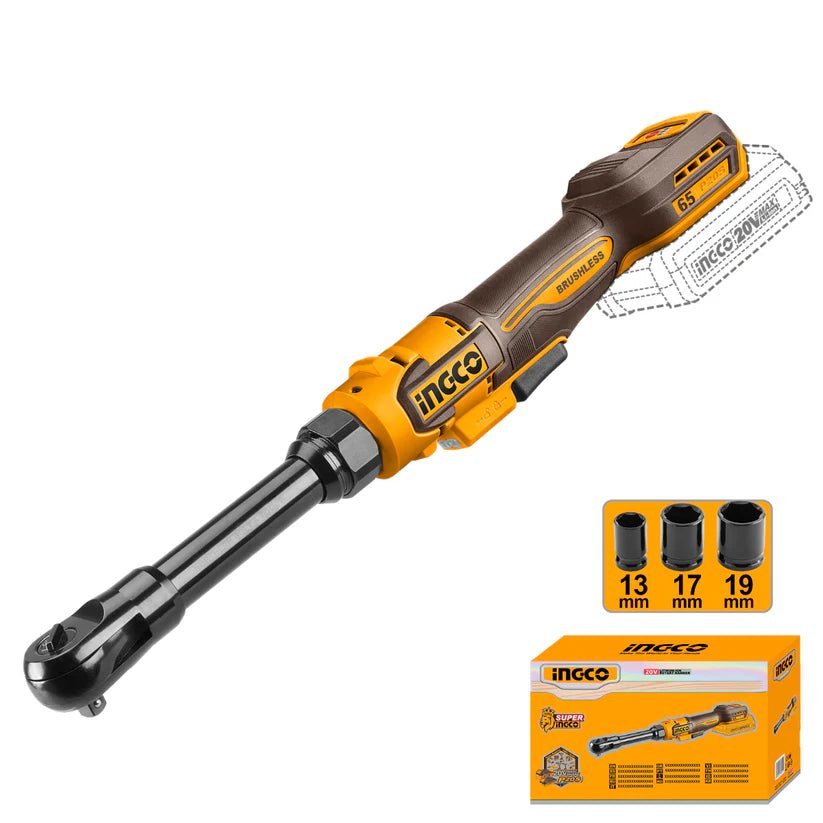 Ingco Cordless Ratchet 65Nm Brushless 20V Extended Neck (Tool only)