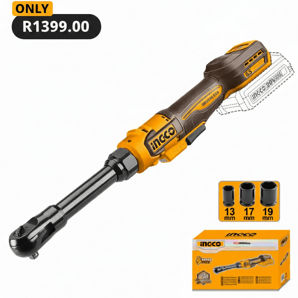 Ingco Cordless Ratchet 65Nm Brushless 20V Extended Neck (Tool only)