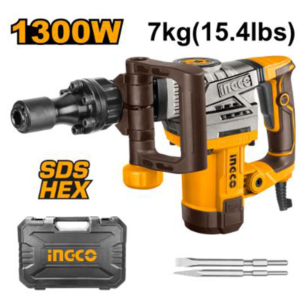 INGCO 1300W Demolition Breaker (7kg) | 20J Heavy-Duty Jack Hammer for Concrete & Masonry
