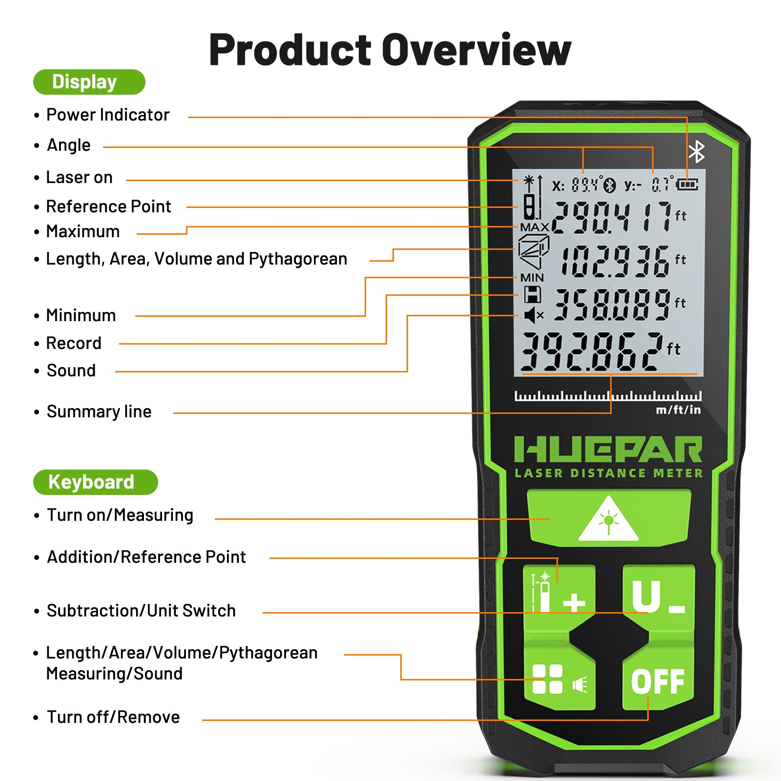 Huepar S120G-BT Green Laser Distance Measure