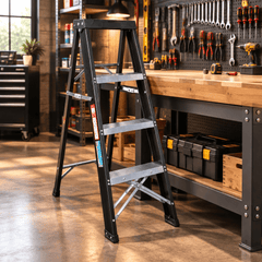 TRADE PROFESSIONAL Black 4 Step A Frame Aluminium Ladder TOOL1265