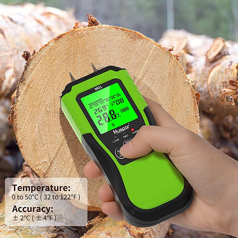 Huepar Digital Wood Moisture Meter | Pin-Type Water Leak Detector with 2 Modes & LCD Backlight