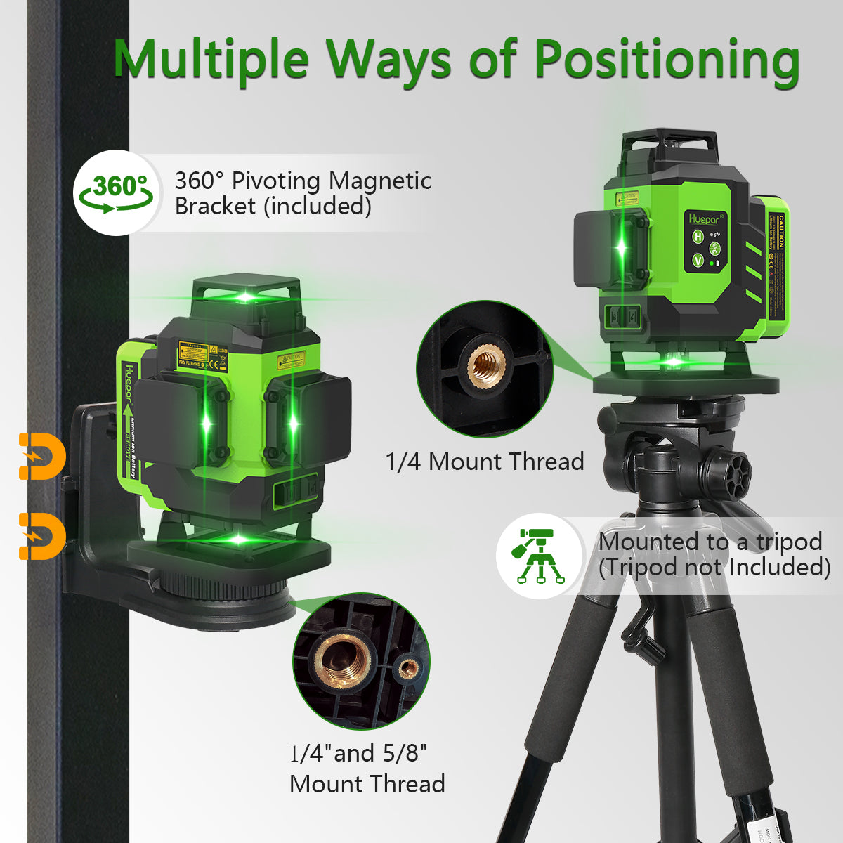 Huepar LS04CG 4D 16-Line Green Laser Level | 360° Cross-Line Tool for Tiling & Construction