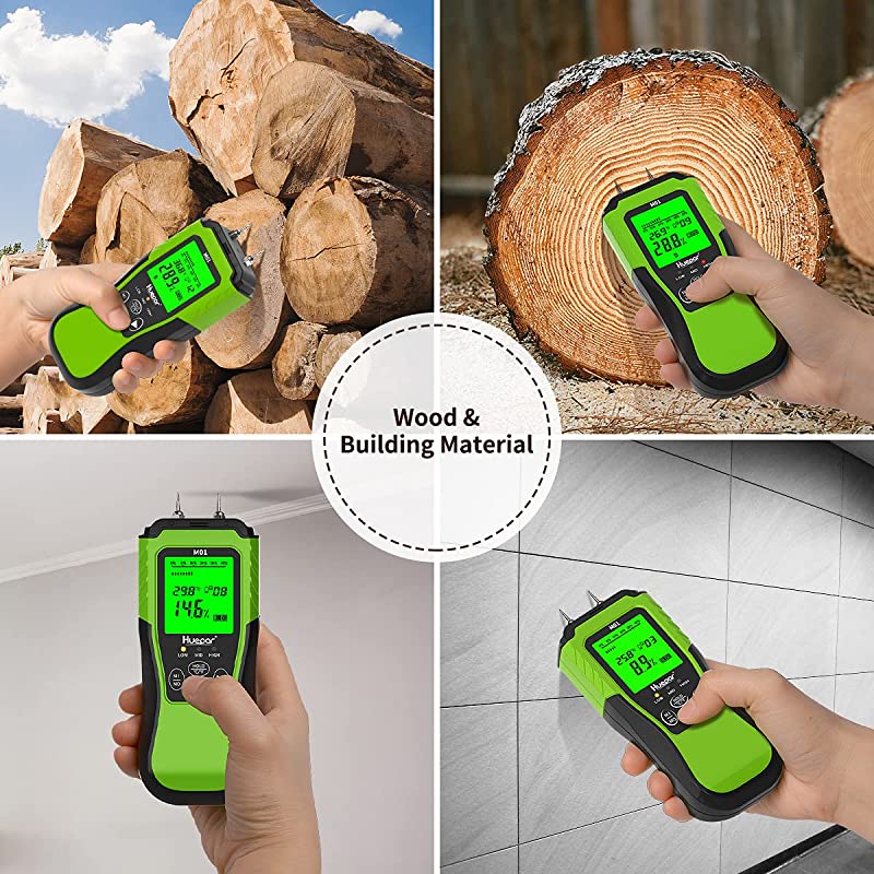 Huepar Digital Wood Moisture Meter | Pin-Type Water Leak Detector with 2 Modes & LCD Backlight
