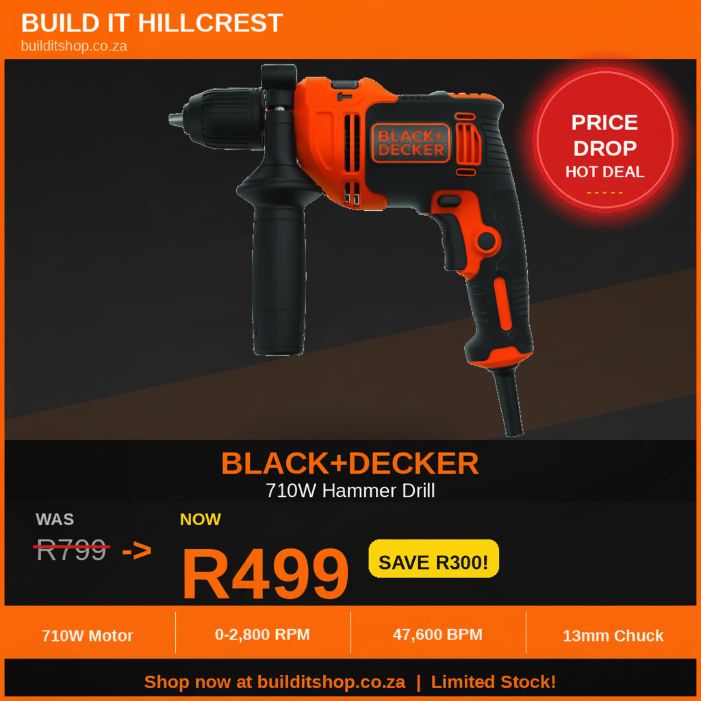 Black &amp; Decker 710W Hammer Drill | Variable Speed | Forward &amp; Reverse | South Africa