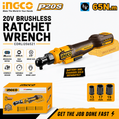 INGCO P20S 20V Brushless Cordless Ratchet Wrench 3/8" | 65Nm | Body Only | South Africa