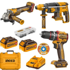 INGCO 20V Cordless Combo Kit: Impact Drill, Angle Grinder & Rotary Hammer - Power Tools for Professionals