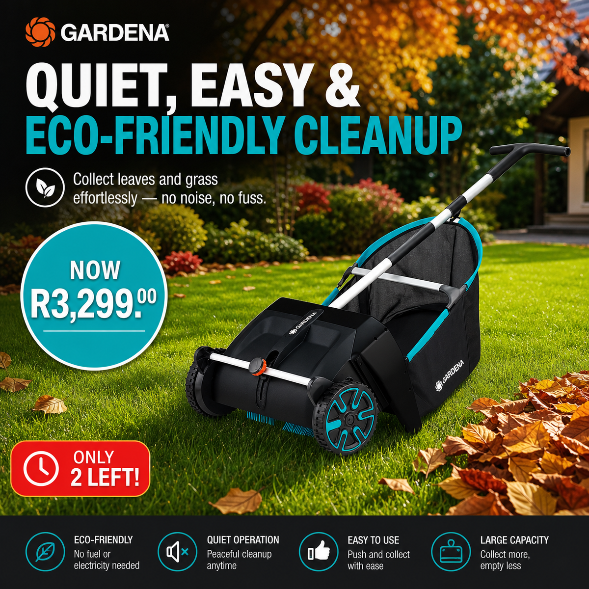 GARDENA Leaf and Grass Collector - Eco-Friendly, Quiet & Efficient Garden Cleanup