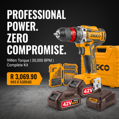 Ingco Cordless 42V Lithium-ion Impact Drill 99NM Brushless Kit CIDLI429982