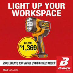 INGCO 20V Cordless Work Lamp Kit | 2500 Lumens LED Spotlight
