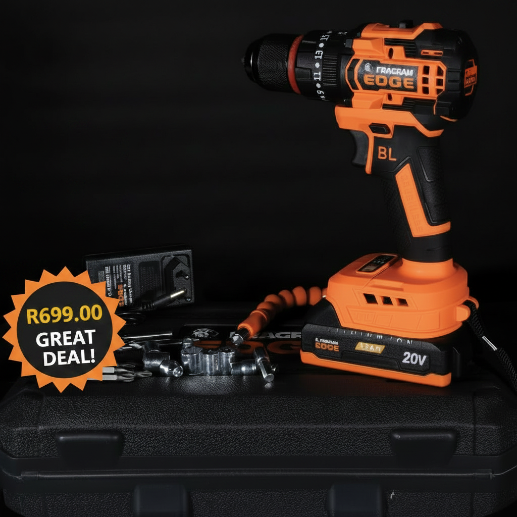 Fragram Edge 20V Brushless Cordless Impact Drill Kit | Battery + Charger + Case | South Africa