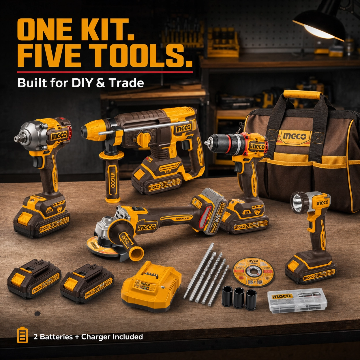 INGCO 5-Piece 20V Cordless Combo Kit | Drill + Impact + Saw + Blower | CKLI20595 | South Africa