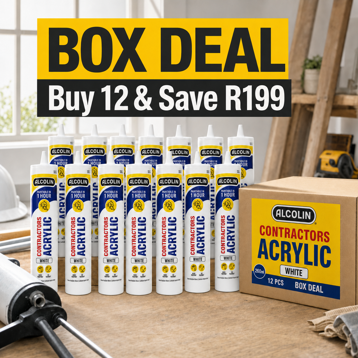 Alcolin Contractor Acrylic Sealant White 260ml BOX DEAL 12PCS