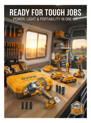 INGCO 20V 4-in-1 Cordless Combo Kit | 2 Brushless Impact Wrenches, 2 Work Lamps, 2 Batteries & Carry Case
