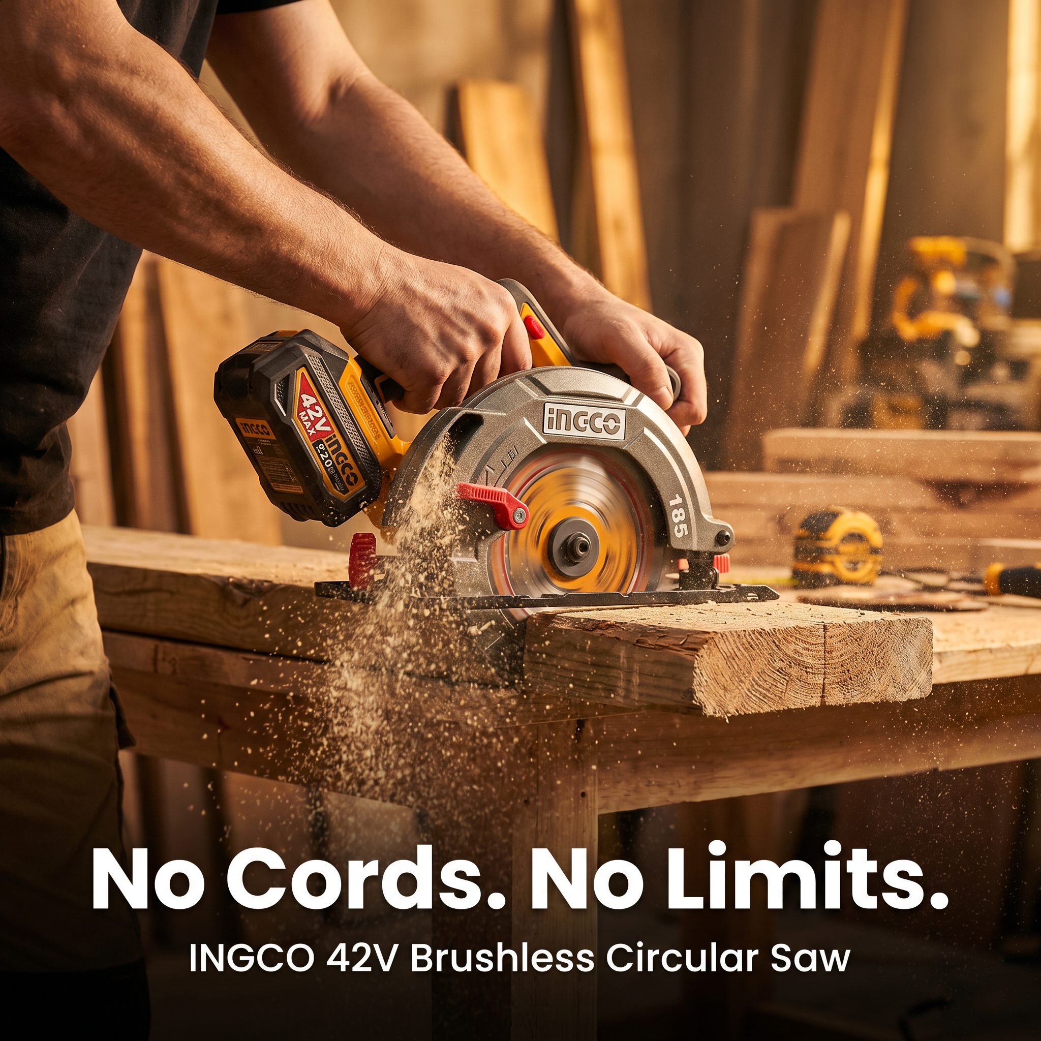 INGCO 42V Brushless Cordless Circular Saw Kit | 185mm Blade (Battery & Charger Included)