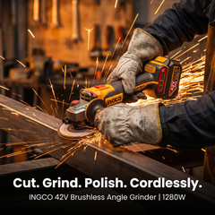 INGCO 42V Brushless Angle Grinder Kit | 115mm / 100mm | 2x 2.5Ah Batteries & Discs