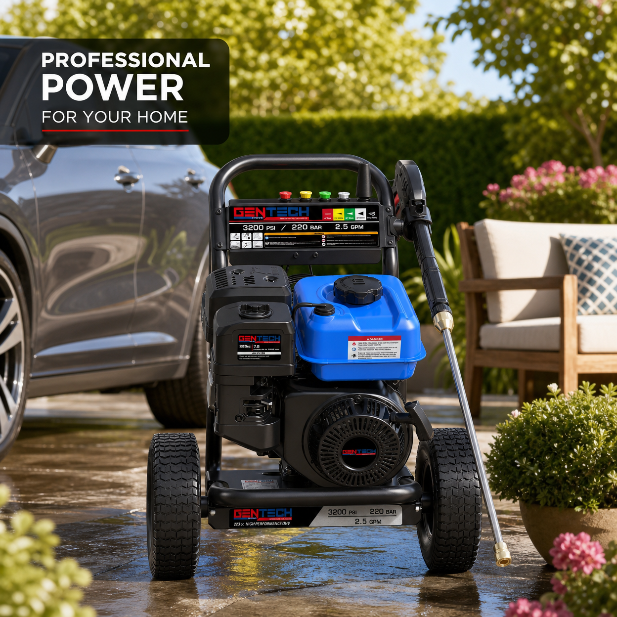 GENTECH DIY 220 Bar Petrol High Pressure Washer - Powerful & Cordless Cleaning