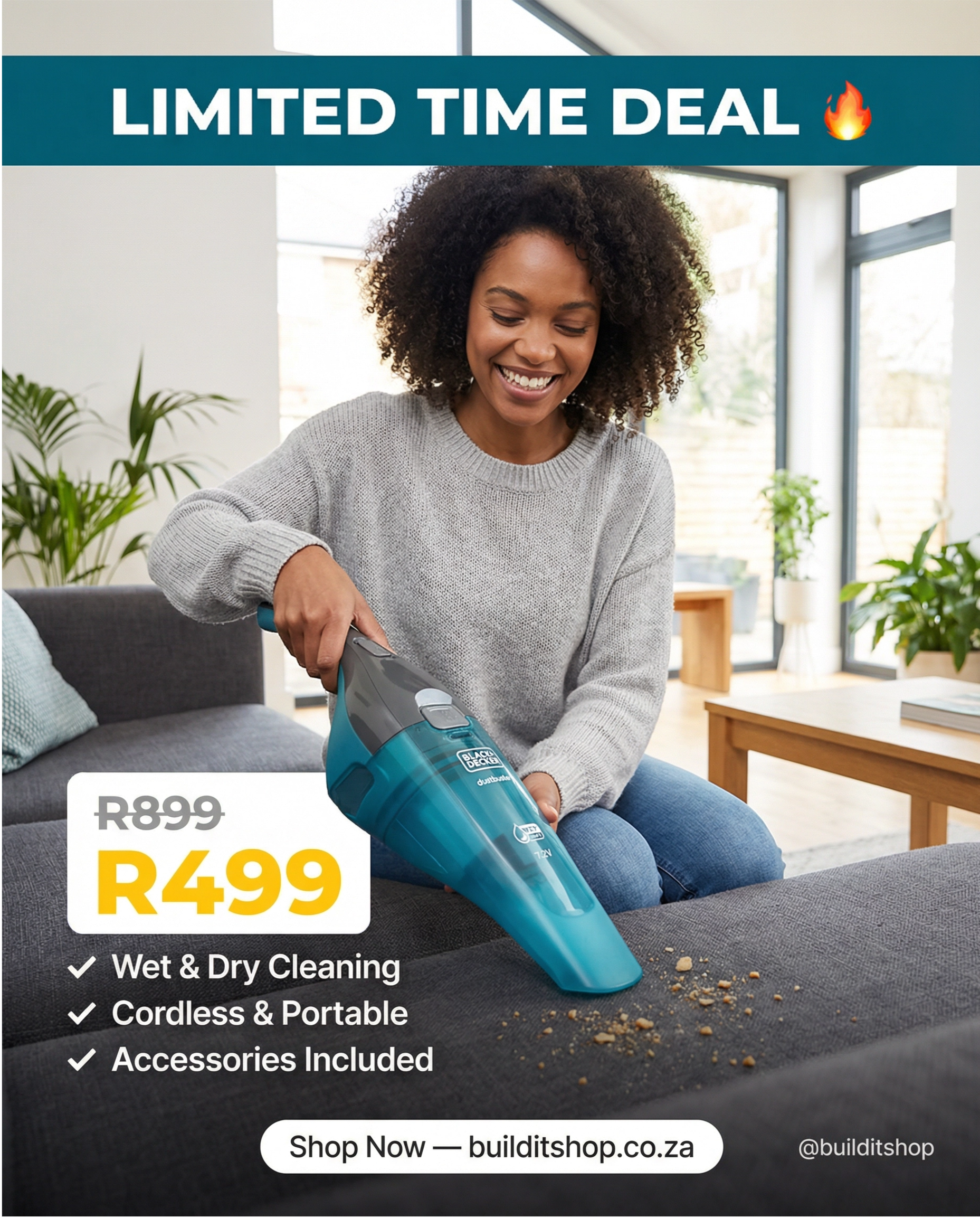 Black & Decker 7.2V Cordless Wet & Dry Dustbuster Hand Vacuum + Accessories