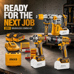 Ingco Cordless 20V Brushless 3-in-1 Combo Kit with 2 Batteries, Charger & Carry Case