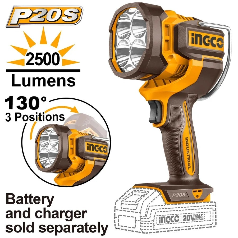 INGCO 20V Cordless Work Lamp Kit | 2500 Lumens LED Spotlight