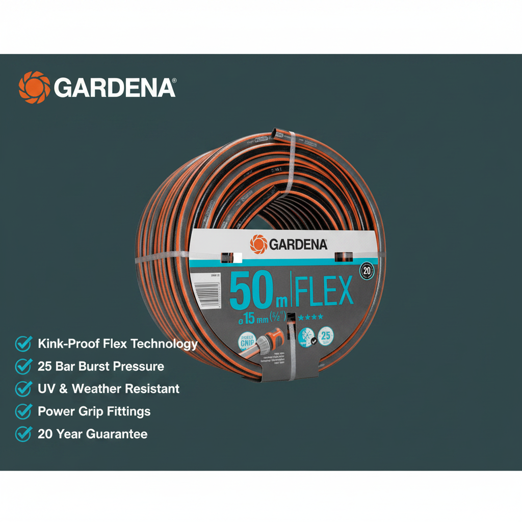 GARDENA Comfort FLEX Garden Hose | 50m × 15mm | Kink-Proof | 20-Year Warranty
