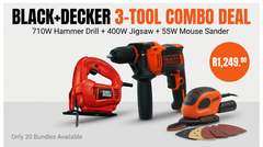 BLACK+DECKER 3-Tool DIY Combo Bundle | 710W Hammer Drill + 400W Jigsaw + 55W Mouse Sander