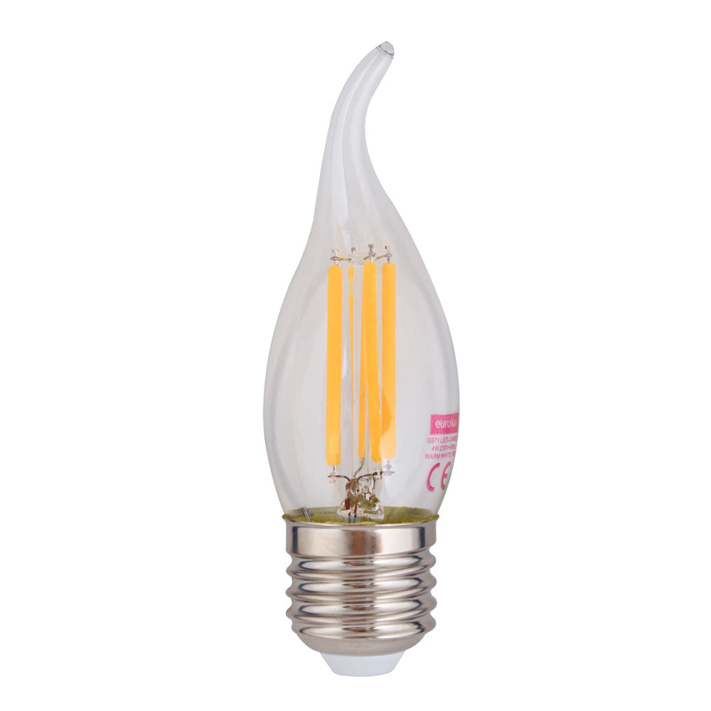 Eurolux Warm White E27 4W Clear Filament Flame Candle LED