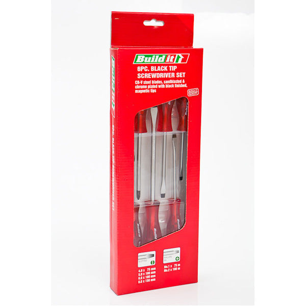 Buildit 6 Piece Screwdriver Set Black Tips